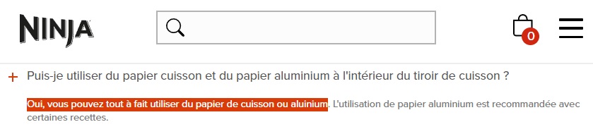 Utiliser du papier cuisson dans l'Air Fryer réponse de Ninja